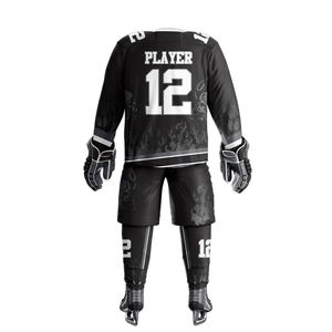 Uniforme de hockey sur glace personnalisé sublimé, maillot rayé rose et noir pour homme, pantalon, manches longues, respirant, toutes saisons, vêtements de sport pour adultes - Product Image 3