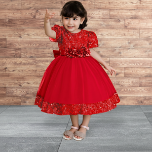 Robes de fille rouges personnalisées pour mariage, broderie de paillettes avec nœud, robes de luxe pour enfants, fête d'anniversaire, événements formels, banquet - Product Image 5