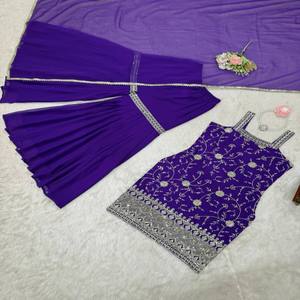 VASTRA COTTAGE Conjunto de Sharara y Dupatta para Mujer, con Lentejuelas Bordadas en Georgette, Completamente Cosido, Elegante para Fiestas - Product Image 2