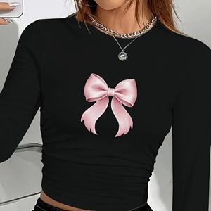 เสื้อแขนยาวผู้หญิงโบว์สีชมพูอ่อน - Product Image 1