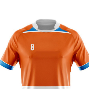 Men's Orange Blue Solid Rugby Uniform Set Crew Neck Short Sleeve Moisture Wicking Breathable <b>Athletic</b> Fit All Seasons Front - Product Image 3