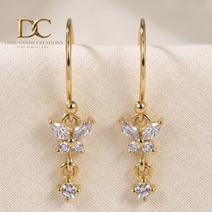 IGI Certified 9K Solid Yellow <b>Gold</b> Lab Grown Diamond Butterfly Dangle Hoop <b>Earrings</b> <b>Stud</b> for Women Elegant Designer Jewelry - Product Image 4