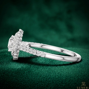 Bague de fiançailles Halo à taille ronde, double pavé, en or blanc 9K 10K 14K 18K pour femme, certifiée IGI - Product Image 4