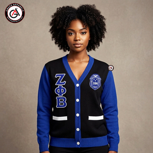 เสื้อคาร์ดิแกนไหมพรมอะคริลิกปักลายสำหรับสุภาพสตรี แบรนด์ Zeta Phi Beta Sorority คอวี แขนยาว ปิดกระดุม ป้องกันการยับ |   ฤดูหนาว - Product Image 4