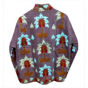 เสื้อแจ็คเก็ตผ้าฝ้ายลายปักดอกไม้ติดกระดุม  บุผ้าลายทาง  งานแฮนด์เมด  ใส่ได้ทั้งฤดูใบไม้ร่วงและฤดูหนาว ระบายอากาศได้ดี เป็นมิตรกับสิ่งแวดล้อม แห้งเร็ว - Product Image 3