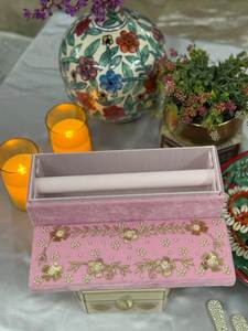 Red <b>Velvet</b> Jewelry <b>Box</b> Beaded Floral Embossed Rectangle Elegant Lids for Jewellery <b>Storage</b> - Product Image 5