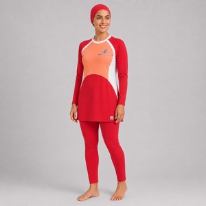 Conjunto de bikini modesto para mujeres musulmanas de talla grande, corte alto, estampado con letras, de secado rápido, transpirable, de manga larga, conjunto de natación islámico. - Product Image 4