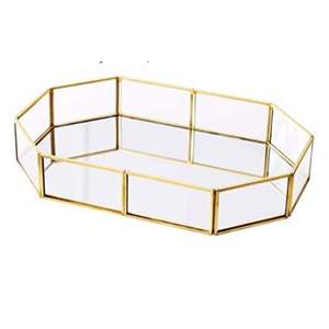 Bandeja Decorativa Espejada de Cristal Dorado - Organizador de Joyas Hexagonal, Bandeja de Cosméticos para Tocador, Centro de Mesa de Lujo para Bodas y Decoración del Hogar - Product Image 5