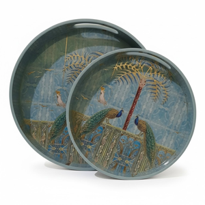 Haute qualité fait à la main MDF en bois émail rond plateau de service ensemble multicolore Premium décoratif thé café élégant grand plateau - Product Image 1