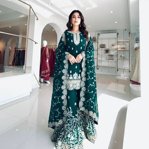 Kurti de Seda India de Diseño con Plazzo y Dupatta – Traje para Novias y Fiestas - Product Image 2