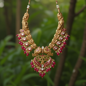 <b>Ruby</b> Pearl Heavy Work <b>Necklace</b> Set-Fashion Jewelry - Product Image 3