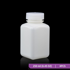 Botella de plástico HDPE cuadrada de 250ml, Tarro Blanco a prueba de fugas con tapón de rosca para almacenamiento de laboratorio químico de polvo líquido - Product Image 1