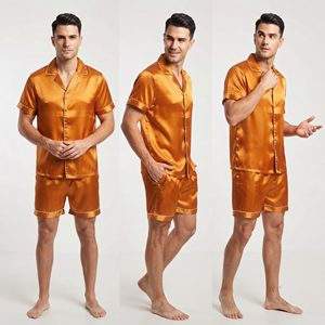 Conjunto de pantalones cortos de seda para hombre, camisa de satén de manga corta y pantalones cortos, conjunto de dos piezas para dormir en verano, 100% seda, conjuntos de camisa y pantalones cortos de satén. - Product Image 1