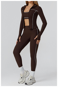 Ribbed 3-Piece Workout Set for Women Matching Yoga Outfit Backless Strappy Sports Bra Seamless Mid-Waisted Shorts Front Logo - Product Image 6