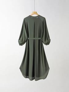 Abaya Femme Nouveau Design Exquis 100% Soie Véritable Manches Lanterne Robe Longue Unie Ceinturée Printemps-Été 2026 - Product Image 2