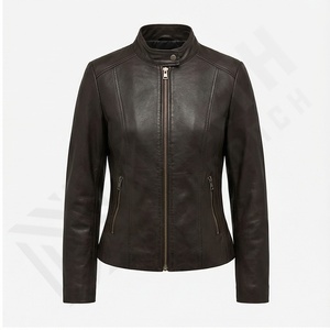 Chaqueta de cuero genuino de Invierno para mujer con logotipo frontal con cremallera Estilo de motocicleta transpirable Ajuste personalizado - Product Image 2