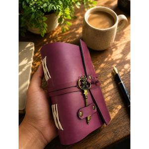 CRAFT HACKLE Vintage Purple Leather Hand-Stitched Hardcover Journal Notebook <b>Diary</b> with Brass Key Clasp Strap Closure - Product Image 3