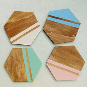 Wood Resin Inlay Coasters Kitchen Accessories Tableware Product Indian Handicrafts for Multi-Colour Chickened Wooden Coasters - Product Image 1