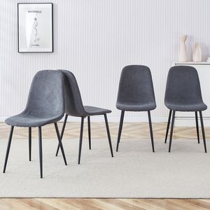 Set di 4 sedie da pranzo moderne in tessuto di lino grigio scuro, completamente assemblate con robusto schienale in metallo, facile montaggio - Product Image 3