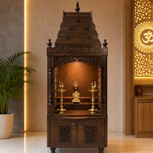 Handcrafted Teak Wood Pooja <b>Mandir</b> for Home Diwali Storage Cabinet with Temple Design Traditional Indian Prayer Unit - Product Image 4