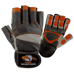 Saar Industries Leather <b>Half</b> Finger Fitness Gloves Breathable Non <b>Slip</b> Adjustable Wrist Strap Gym Weight Lifting Men - Product Image 1