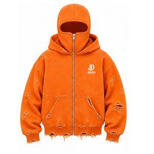 Sweat à capuche cagoule grande taille couleur unie avec logo personnalisé, effet vieilli, couvrant tout le visage, poches latérales, coupe classique - Product Image 1