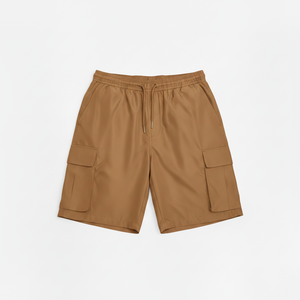 2026 Summer Casual Men's Elastic Basic Solid Breathable Drawstring 100% Cotton Knee Length Washed Cargo Shorts - Product Image 5