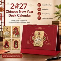 Calendrier de bureau du Nouvel An chinois 2027, Année du Chèvre, personnalisé, rouge et or, cadeau promotionnel d'entreprise, vente en gros