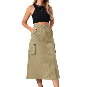 Jupe trapèze décontractée taille haute pour femme, avec poches souples, en mélange de polyester léger, pour le streetwear et l'aventure, vente en gros - Product Image 1