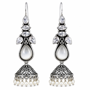 Antique <b>Silver</b> Traditional Jhumki <b>Earrings</b> Festival Jewelry Gift for Women - Product Image 1