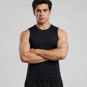 AULTRA ONE ENTERPRISES <b>Men's</b> <b>Black</b> O-Neck Sleeveless <b>Tank</b> <b>Top</b> 100% Cotton 3D Pattern Solid Color Knitted Casual Breathable - Product Image 2
