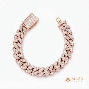 สร้อยข้อมือแบบ Cuban Link รูปทรงเพชร ประดับโมอิสซาไนต์ ชุบทองคำขาวและทองคำ  งานละเอียดหรูหรา ของขวัญสำหรับผู้ชายสำหรับงานปาร์ตี้ - Product Image 1