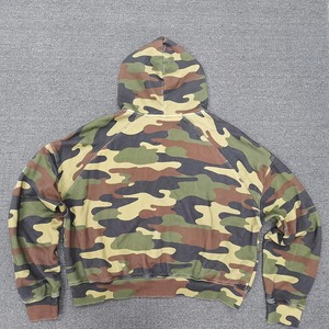 Sudadera con Capucha Corta de Algodón Pesado con Lavado Ácido, Diseño Camuflaje Vintage Personalizado, Pedrería de Alta Calidad y Efecto Desgastado para Hombre - Product Image 2