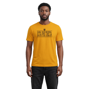 เสื้อยืดคอกลมแขนสั้นผู้ชายสีทองพร้อมลายกราฟิกตัวอักษร Iota Phi Theta เสื้อยืดผ้าฝ้ายลำลองสำหรับชมรมนักศึกษาสำหรับมหาวิทยาลัย - Product Image 1