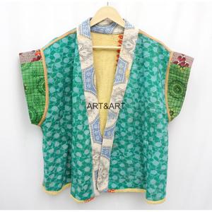Colorful Patchwork Cotton Kimono Wrap Robe V-Neck Belted <b>Short</b> <b>Sleeve</b> Summer Women's <b>Jacket</b> - Product Image 4