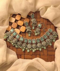 Vibrant Afghan Multi Color Stone Floral Vine <b>Necklace</b> Set With Emerald <b>Ruby</b> And Amethyst Rectangular Crystals - Product Image 1