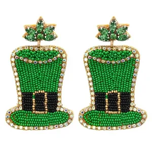 ต่างหูลูกปัด Leprechaun สีเขียววินเทจสำหรับผู้หญิงวันรำลึกรักชาติสีส้มสีขาวสีฟ้าผ้าคอลเลอร์ทันสมัยสำหรับงานแต่งงาน - Product Image 1