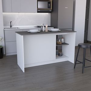 Isola da Cucina Bianca/Onice con Ampio Piano di Lavoro, Mobile a Doppia Anta e Ripiani Aperti - Product Image 1