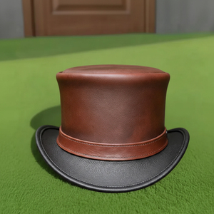 Sombrero de cuero marrón y negro hecho a mano de primera calidad, estilo victoriano, steampunk, gótico, para cosplay. - Product Image 2