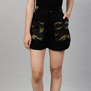 Shorts Cargo Personalizados para Mujer, Negros, de Lona, con Bolsillos de Camuflaje, Cierre de Botones, Estilo Casual - Product Image 1
