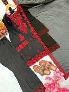 Tennecy Collection <b>Women</b>’s Designer Rayon Cotton <b>Kurta</b> Set with Farshi Palazzo & Dupatta | Embroidered Bell Sleeves Kurti - Product Image 6