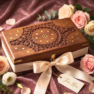 Eco-Friendly Rectangle <b>Wooden</b> <b>Box</b> for Jewelry Gift Storage-Soft Interior for Delicate Items Christmas Chinese New Year Tabletop - Product Image 4