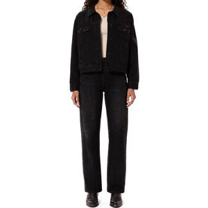 Chaqueta vaquera corta para mujer, color negro asfalto, lavado vintage personalizado, estilo urbano informal, fabricante OEM, MOQ bajo, 100% - Product Image 5