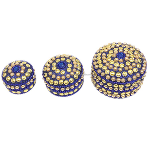 <b>Beaded</b> Metal Trinket Box Set of 3pcs Handmade Jewelry Organizer Souvenir Gift for Wedding Guests Lac Glitter <b>Beaded</b> Pill Box - Product Image 4