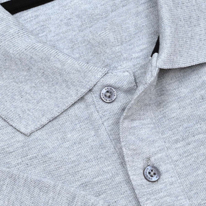 Chemise décontractée grise à manches courtes boutonnée pour homme, 100 % coton tricoté, coupe classique, respirante, avec bordure noire, 200 g - Product Image 6