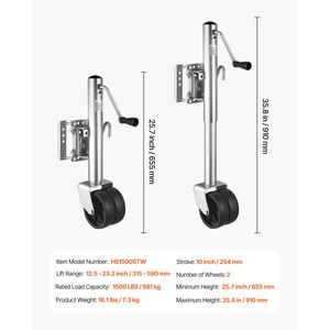 Martinetto Girevole per Rimorchio Barca Resistente con Capacità di Carico di 680 kg, Maniglia Ergonomica e Ruota Singola in PP - Ricambi e Accessori - Product Image 2