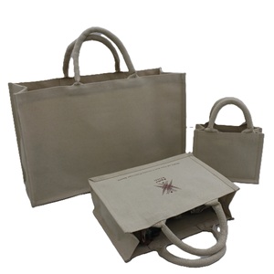 Sac fourre-tout en toile de coton laminée imperméable de forme rectangulaire avec logo personnalisé écologique, avec poignée en corde rembourrée - Product Image 2