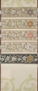 Bordures en dentelle fantaisie brodées à la main, écologiques, ornées de perles et de sequins Zari, vente en gros - Product Image 3