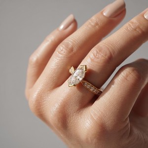 แหวนเพชรเม็ดเดี่ยวทรงมาร์คีส์ 2.00 กะรัต สไตล์อาร์ตเดโค ตัวเรือนทองคำแท้ 14K เพชรเลี้ยงในห้องปฏิบัติการ ดีไซน์คลาสสิก เหมาะสำหรับขอแต่งงาน สำหรับเจ้าสาว - Product Image 4