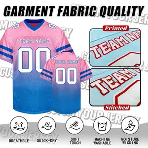 Custom Sublimated Pink Blue Gradient Mesh V-<b>Neck</b> Football Jersey Short Sleeve Breathable Regular Fit Unisex Adult Sport Apparel - Product Image 6